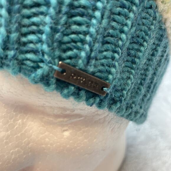 PrAna Francesca Pom Beanie Hat OS Turquoise Wool Winter Ski Snow Fleece Lined - Picture 5 of 7